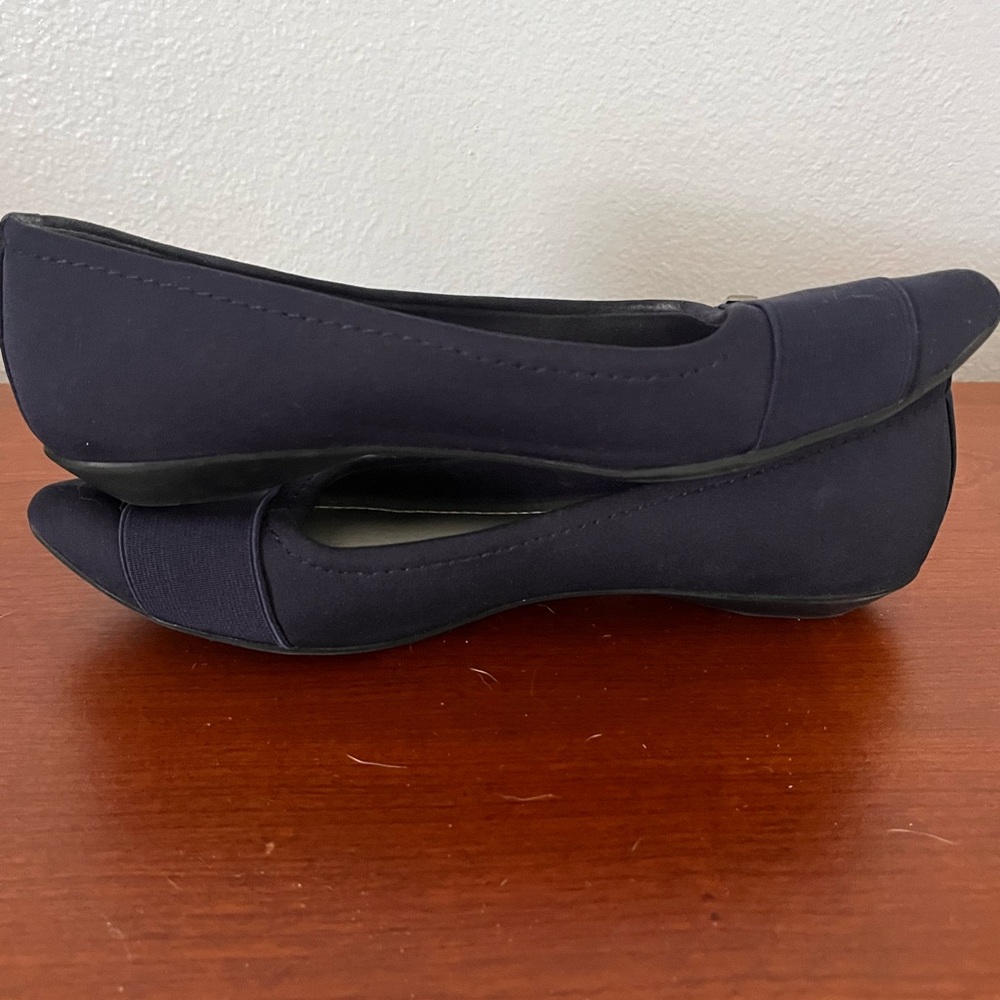 Anne Klein Navy Canvas Ballet Flats with Logo Plaque - Picture 3 of 6
